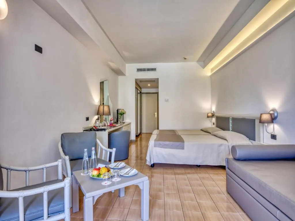 Camera spaziosa con letto, divano e zona salotto